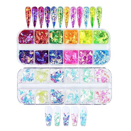 24 Colors Nail Art Glitter Sequins, Mermaid Flake Nail Glitter Sequins,