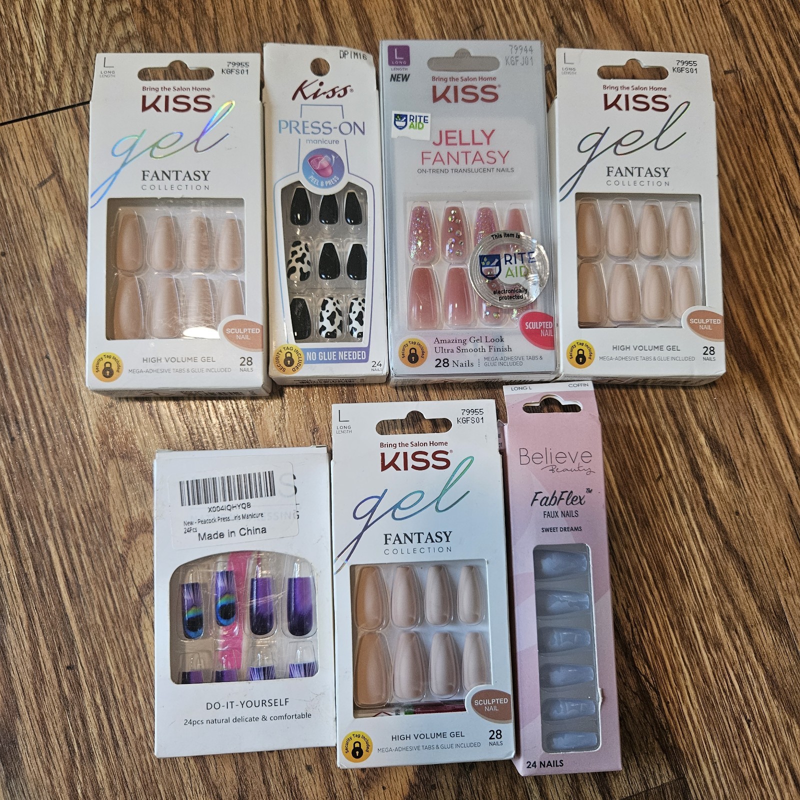 Kiss Gel Fantasy Sculpted Press-On Nails Assorted Styles & Colors Lot OF 7