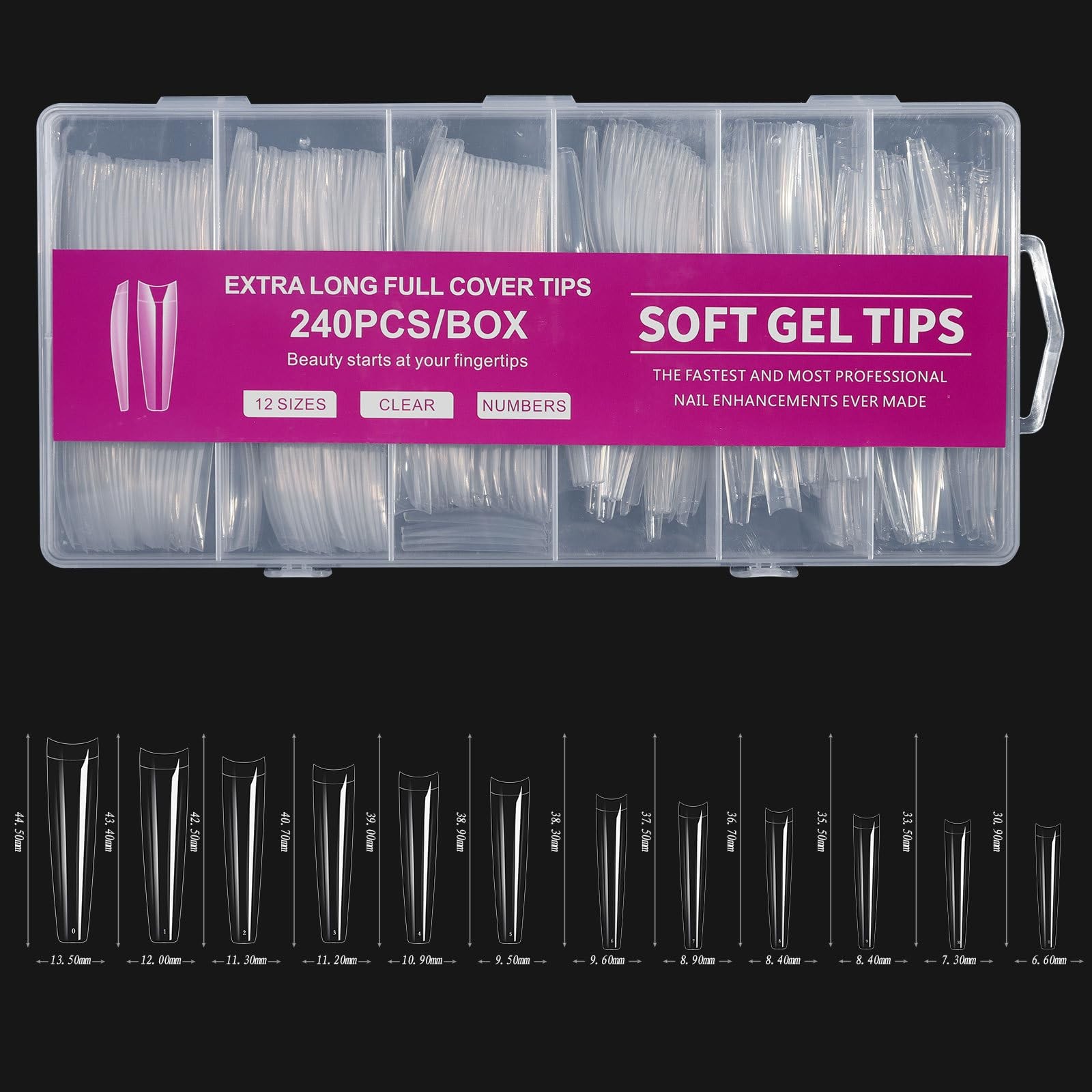 ANIS·KEBBR Clear Extra Long Acrylic False Nail Tips 12 Sizes For Salon DIY Ma…