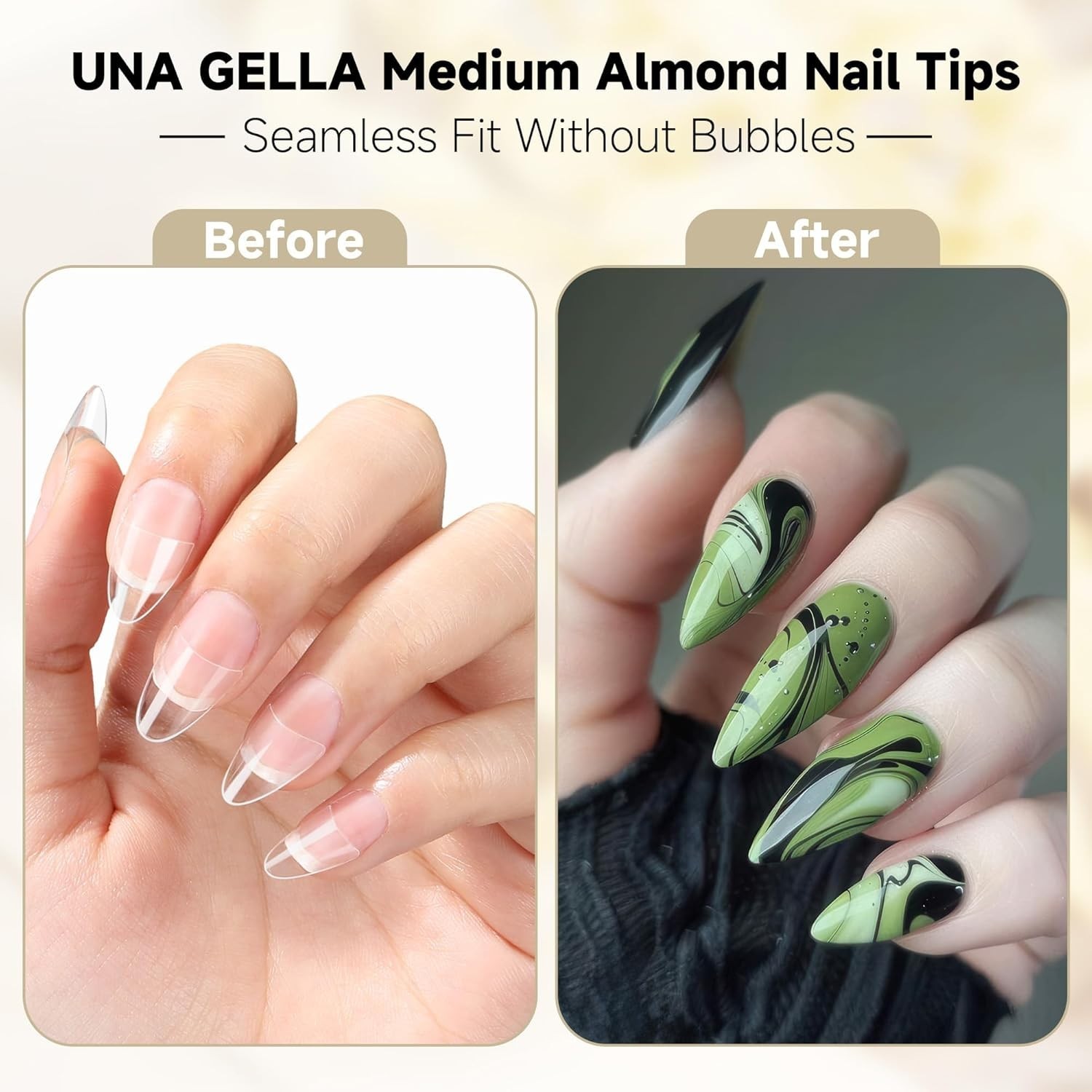 Elegant Half-Cover Medium Almond Gel Nail Tips – 504pcs for Beautiful Nail Style