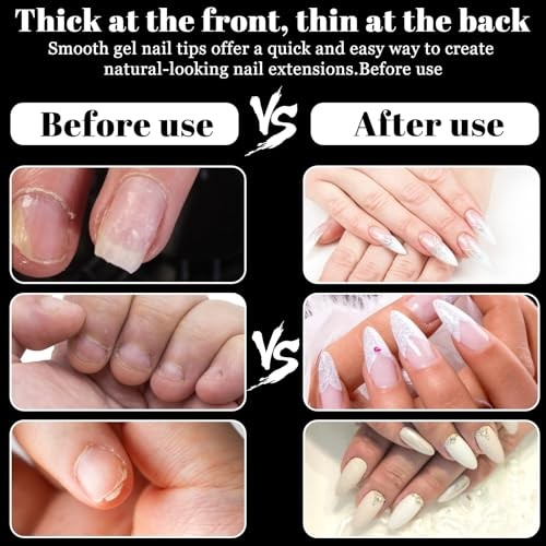 500 Pcs Extra Short Half Cover Almond Nail Tips, Short Almond Nail-Tips, Clear