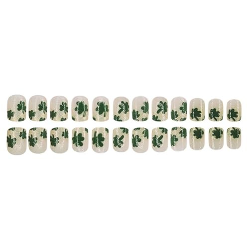 St. Patrick’s Day Press-On Nails with Glitter Designs, Short Square Fake Nails