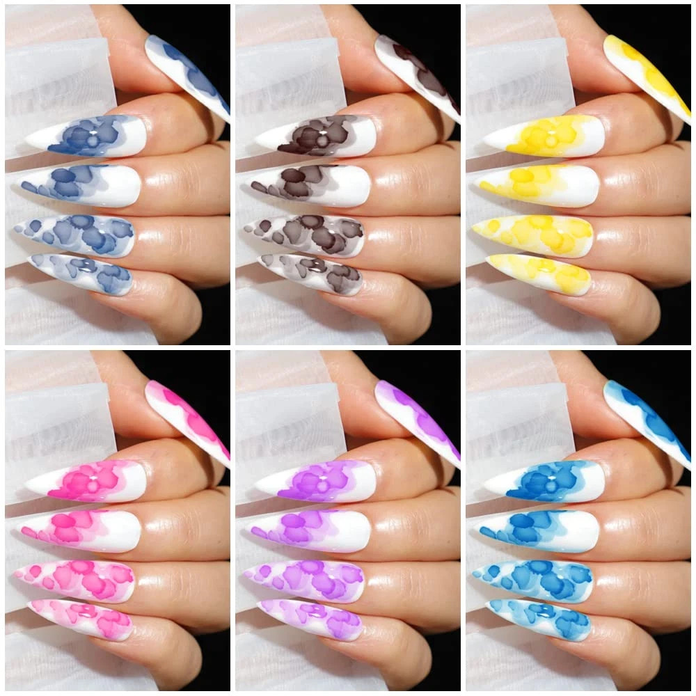 Blooming Nail Polish Watercolor Ink Marble Nail Art Blossom Effect Manicure for