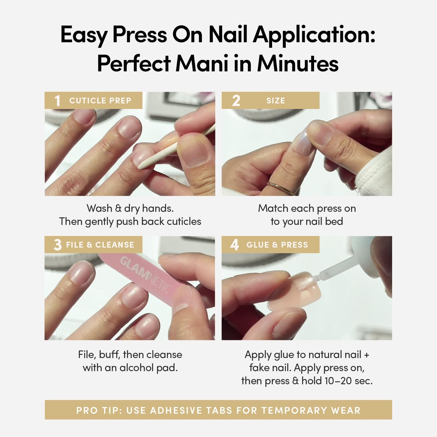 Glamnetic Short Squoval Press On Nails – 30 Pc Glossy Fake Nail Kit
