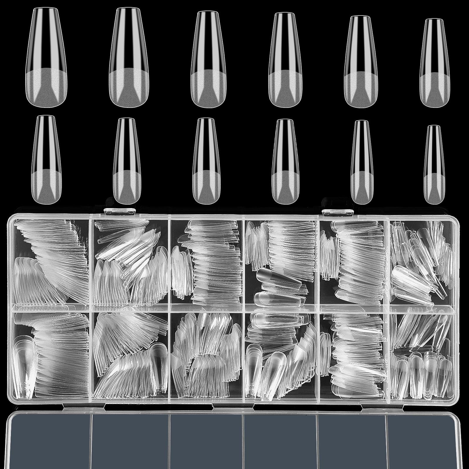 600pcs Long Coffin Nail Tips, Full Cover Clear Acrylic False Nails