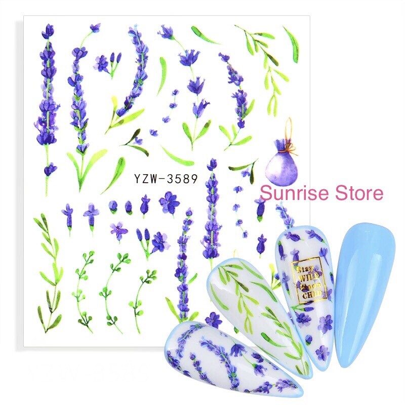Nail Art Water Transfer Sticker Lavender Flower Floral Decals Manicure DIY