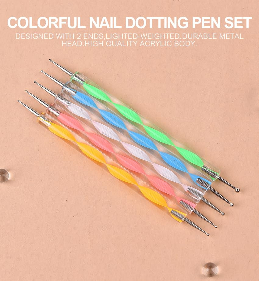 5Pcs Double-Ended Nail Art Dotting Pens 10 Different Diameter Ball End Dots Pain
