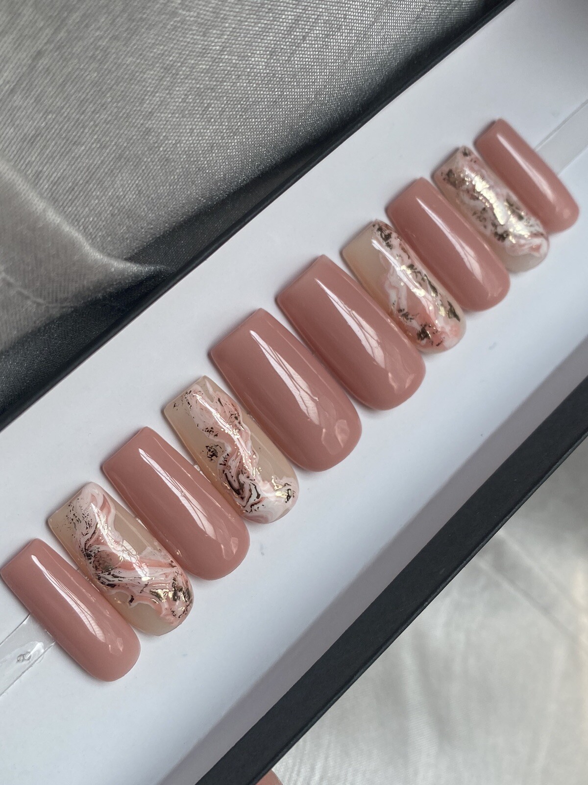 🔥 CUSTOM Gel Press On Nails, Pink nude marble, 10p set FULL SET WITH KIT NEW
