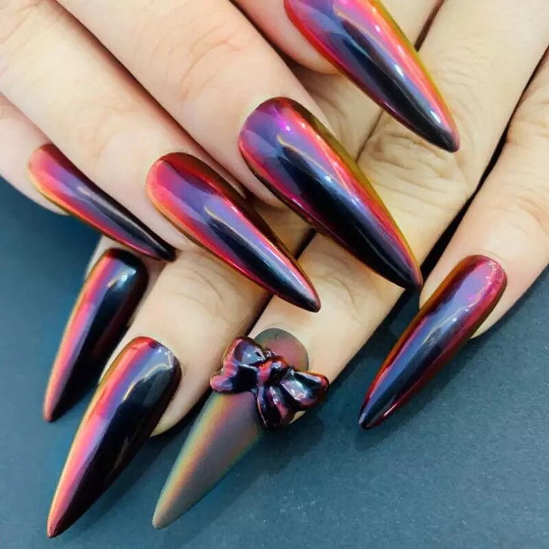 RED to BLACK Chameleon Mirror Nail Powder Duo Chrome Pigment Colour Shift H12