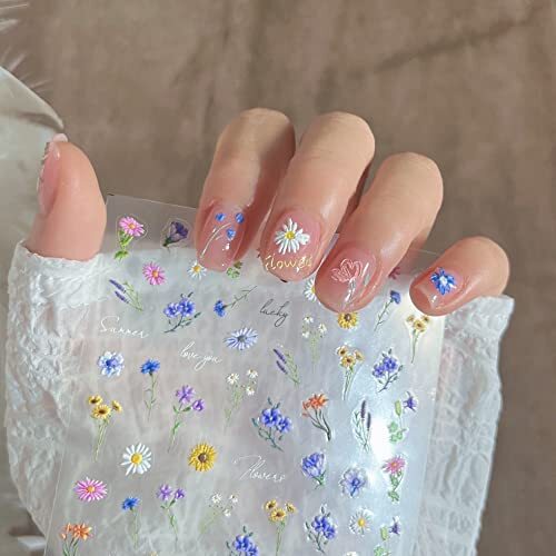 Small Daisy Little Wild Flower Nail Stickers 5D Embossed Wildflower Nail