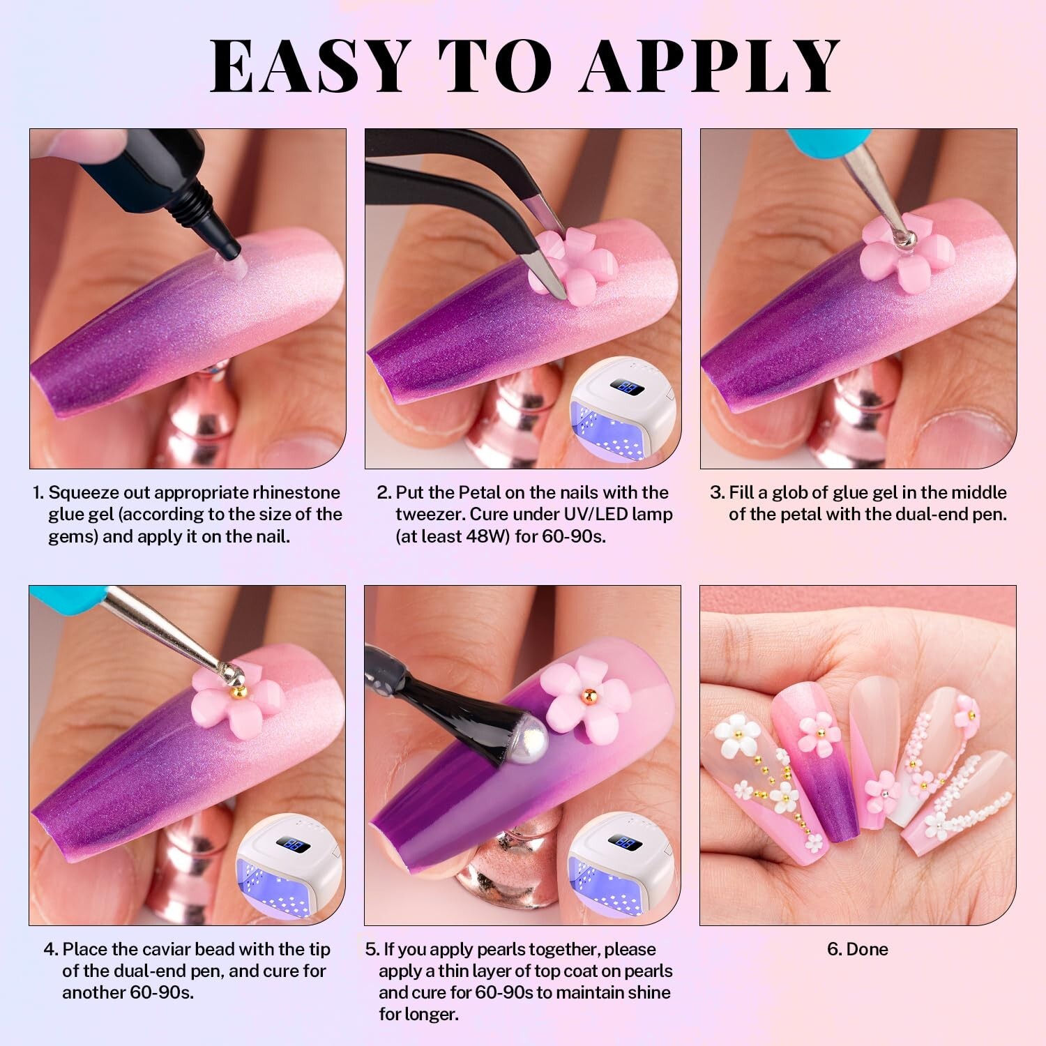 3D Nail Charms, Manicure Kit with Nail Rhinestone Glue Gel (UV Curing), Butterfl