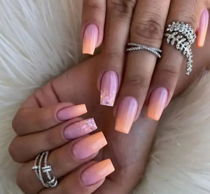 *Brand New* Orange-Pink Sunset Ombre Glitter Press On Fake Nails – Reusable!