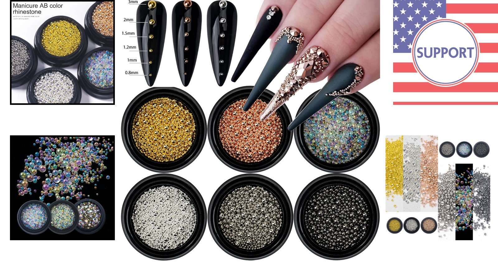 Versatile 6 Color Nail Caviar Beads – 0.8mm to 3mm Metal Charms for Artistry