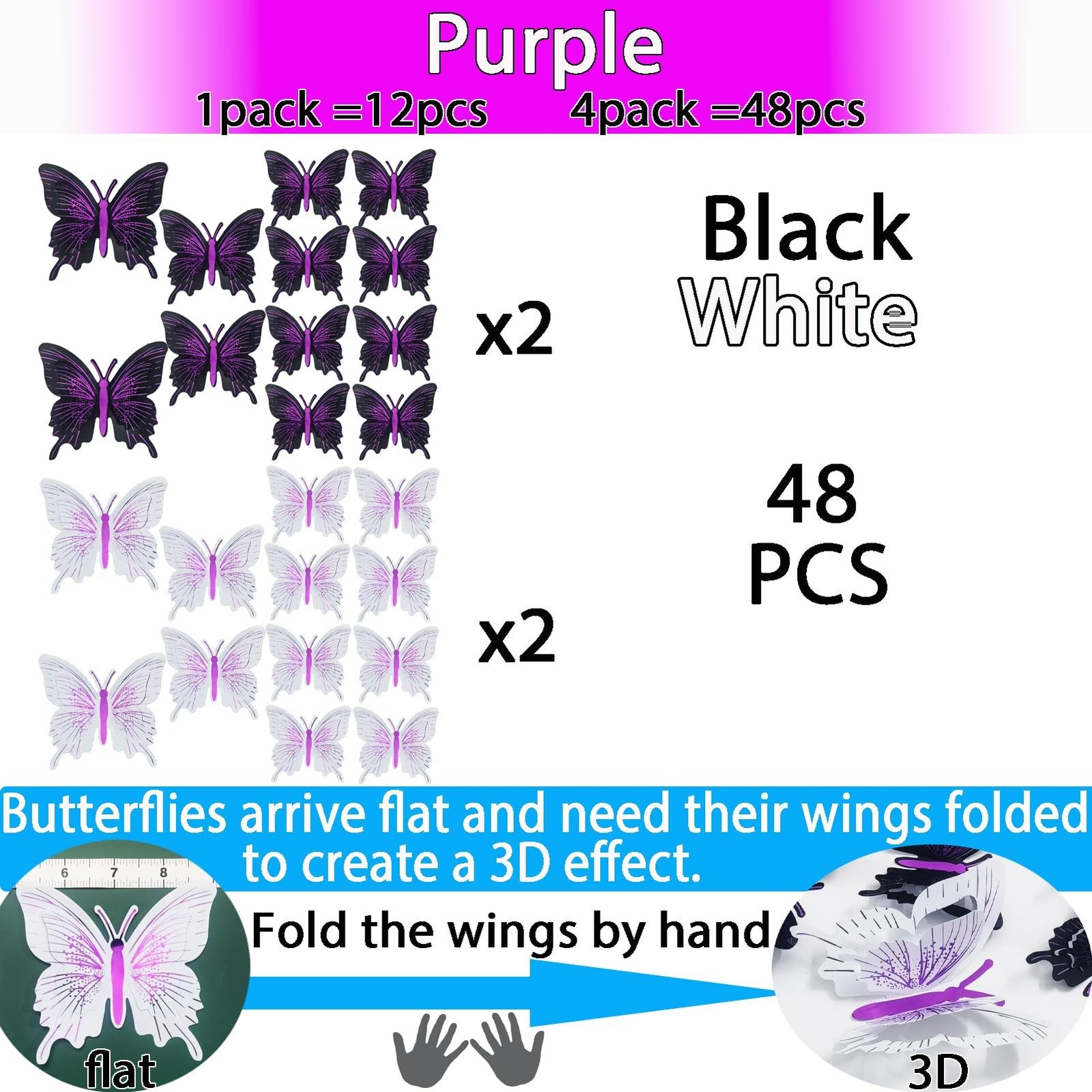 Ewong 3D Butterfly Wall Decoration, 48 Pcs PVC Butterfly Wall Decals Removabl…