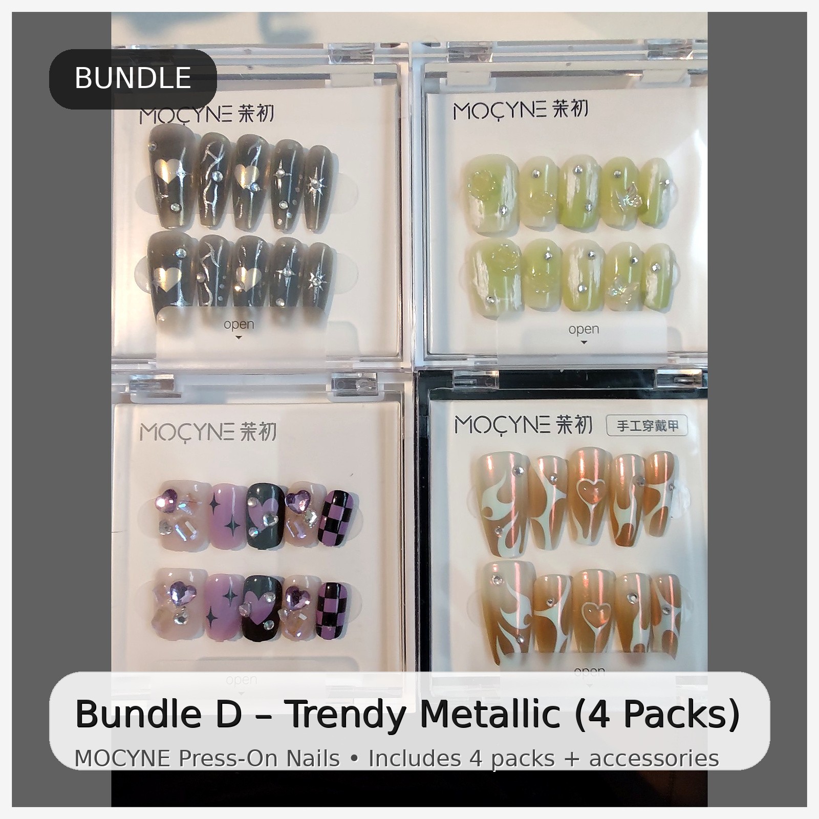 Press On Nails Bundle Lot 4-5 Sets Reusable Handmade Nail Kit w Glue Tabs