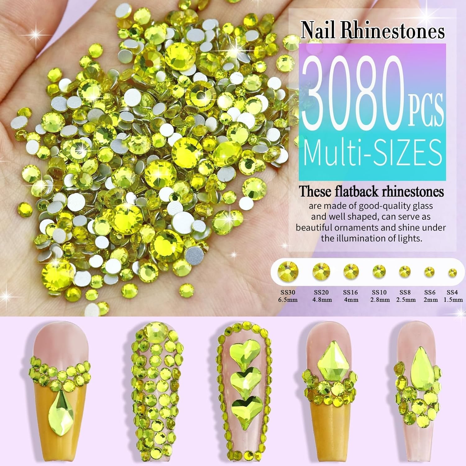 3200PCS Nail Art Rhinestones, Crystal Clear Flatback Rhinestones for Nails, Craf
