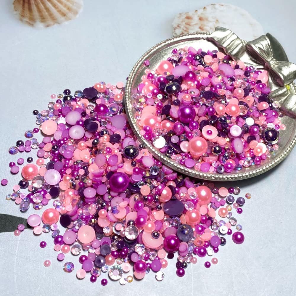 Tingoons 50G Mixed 3-10Mm Flatback Rhinestones Half round Pearls for DIY Crafts