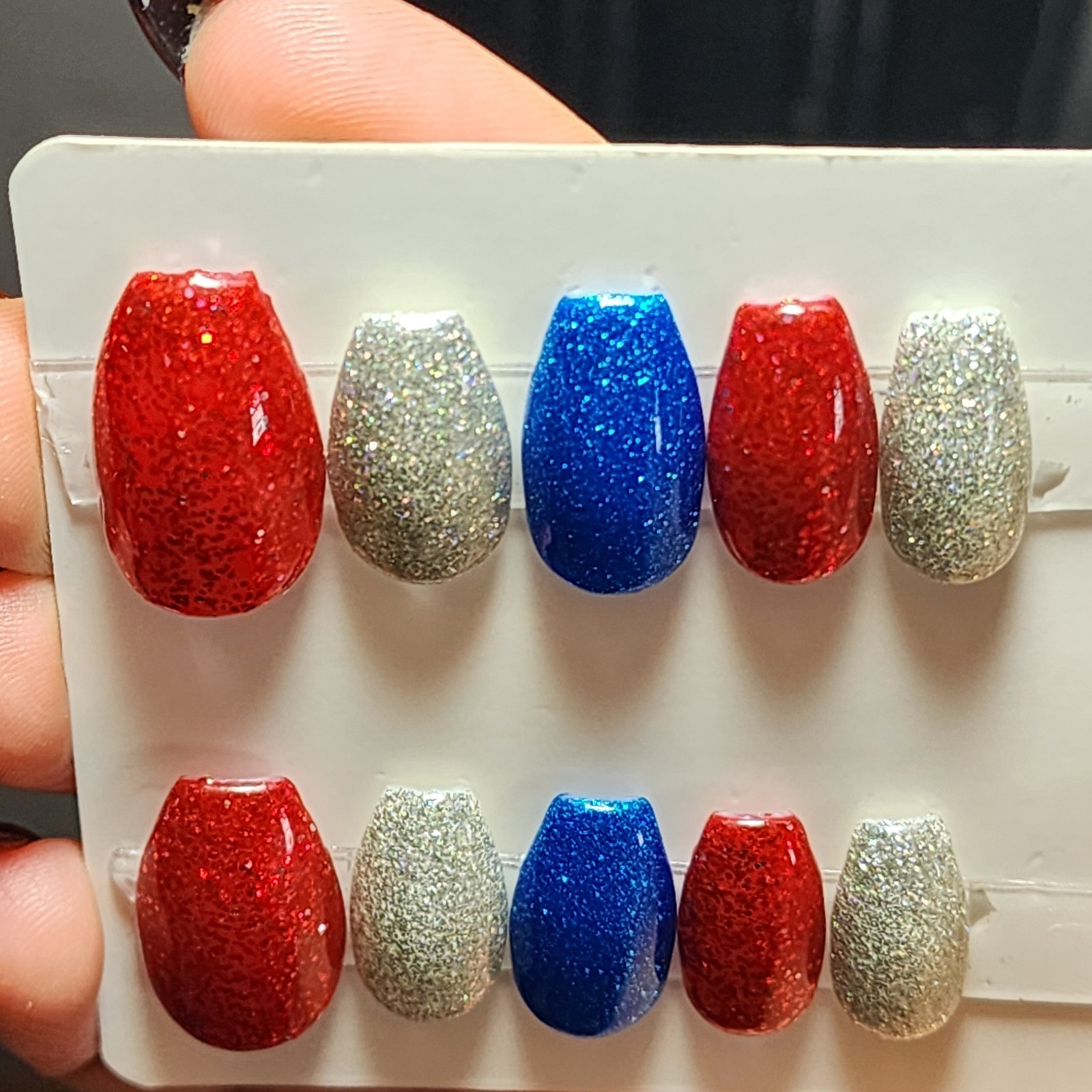 Red White And Blue 4th Of July Handmade Press On Medium Ballerina Nails