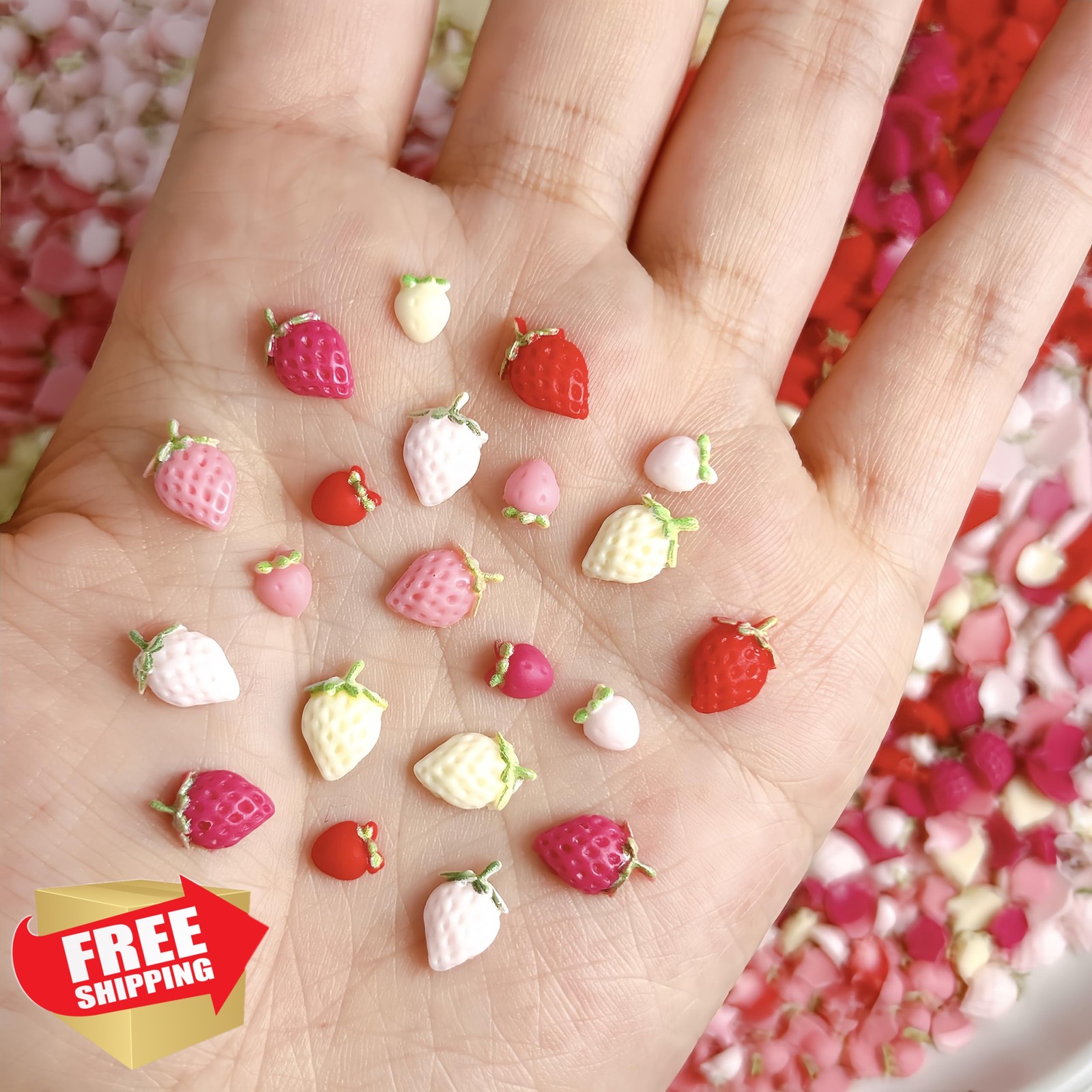 Tephrent 200Pcs 3D Red Strawberry Nail Charms