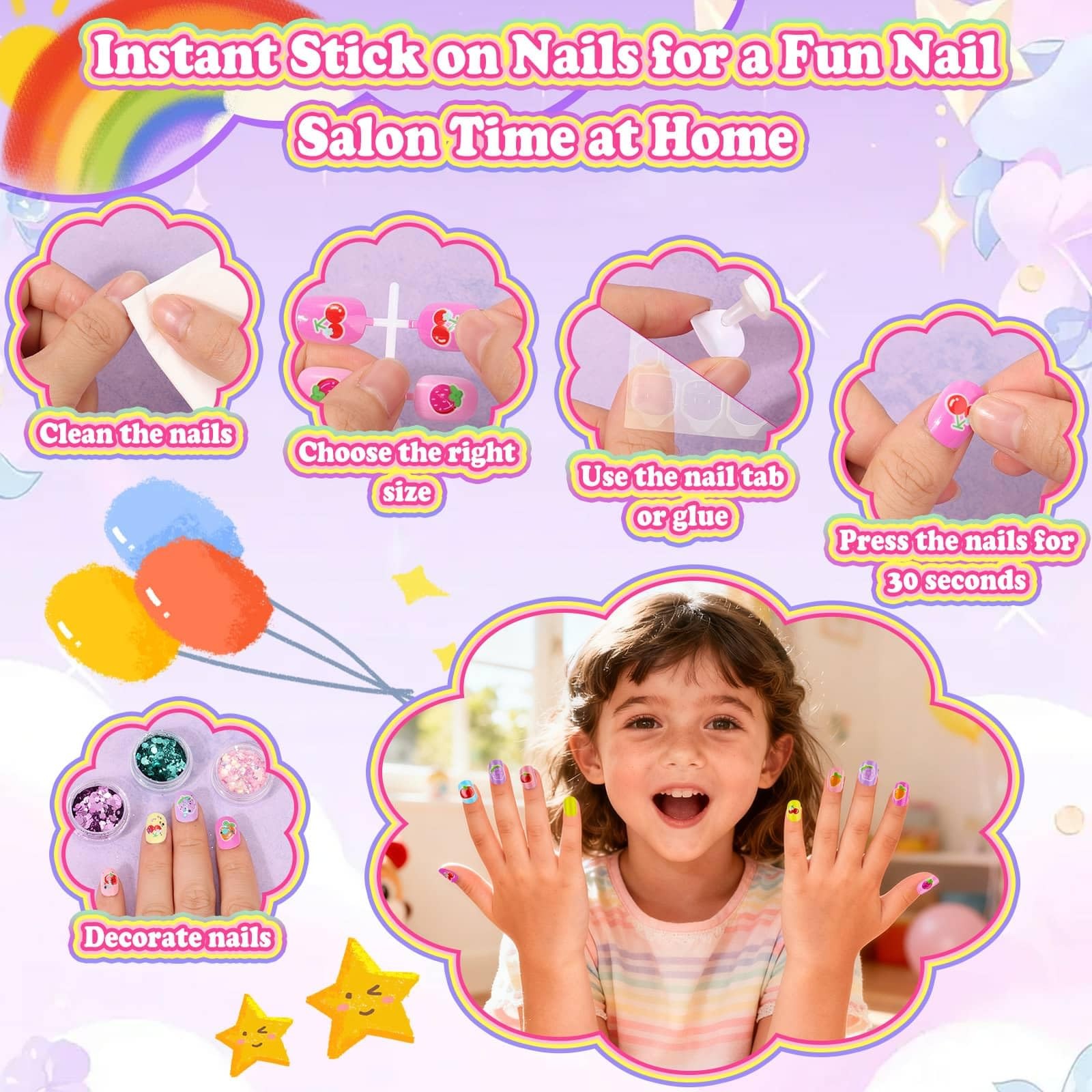 480 Pcs Kids Nails and Glue, Girls Press ons Nail Art Kit with Storage Case, …