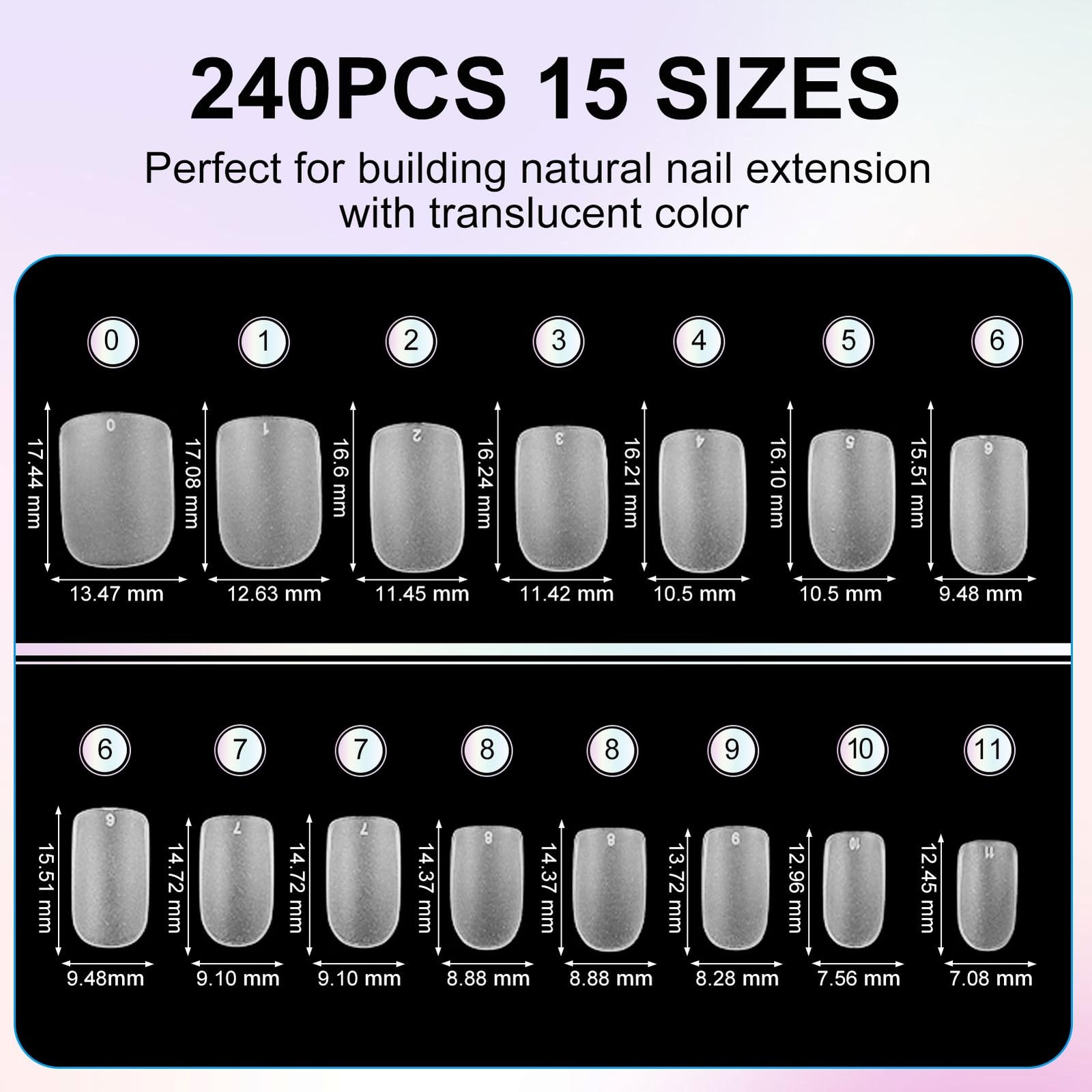 CyyaPeaap Extra Short Square Nail Tips, 240Pcs 15 Size, Soft Gel X Tips