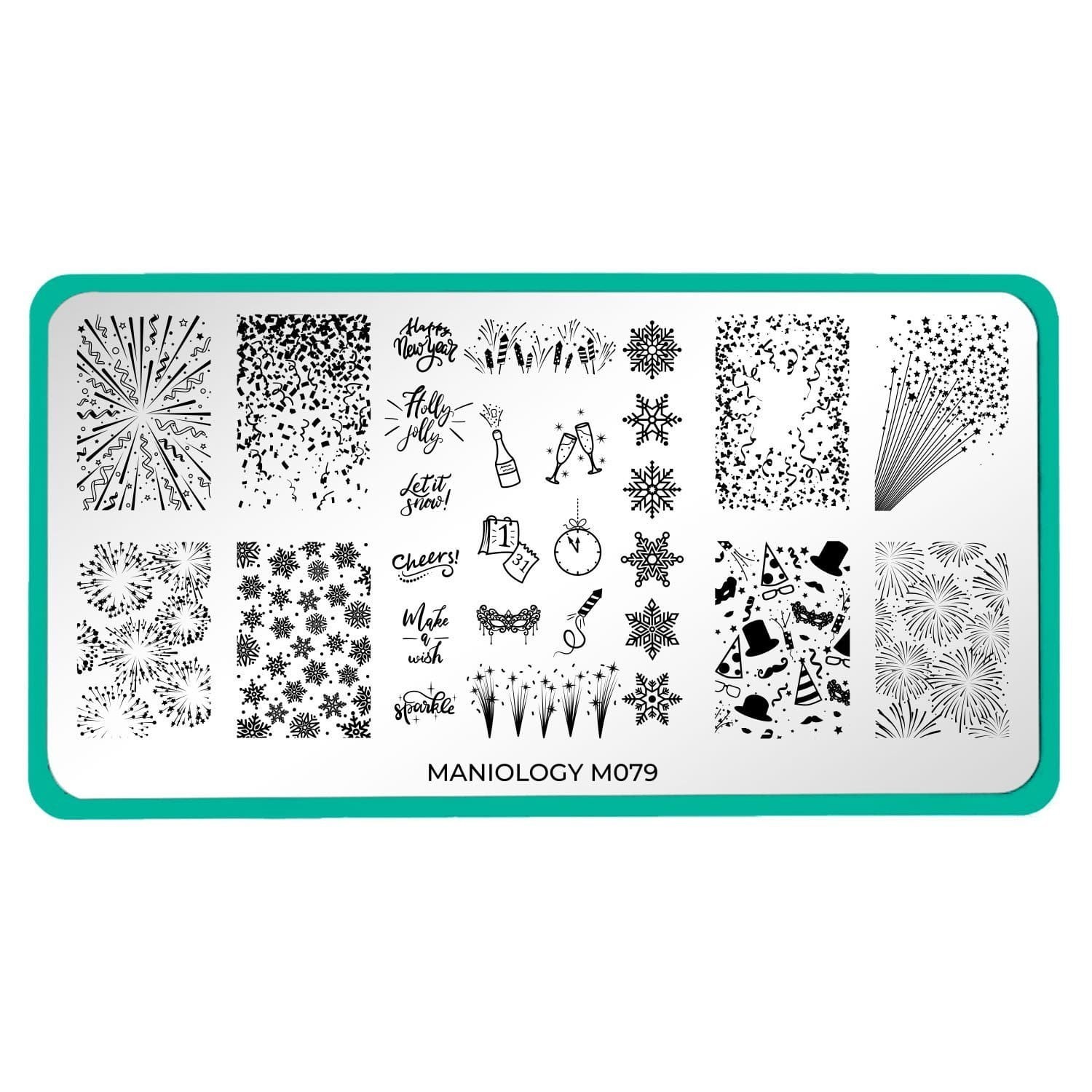 M079 Maniology Nail Stamping Plate Happy New Year Birthday Celebration Fireworks