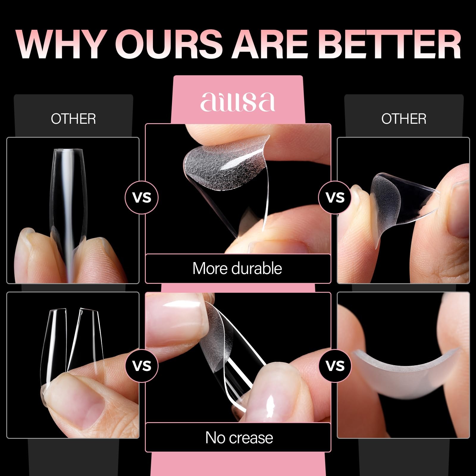 AILLSA Medium Almond Shaped Nail Tips – 15 Sizes Almond, Half Matte