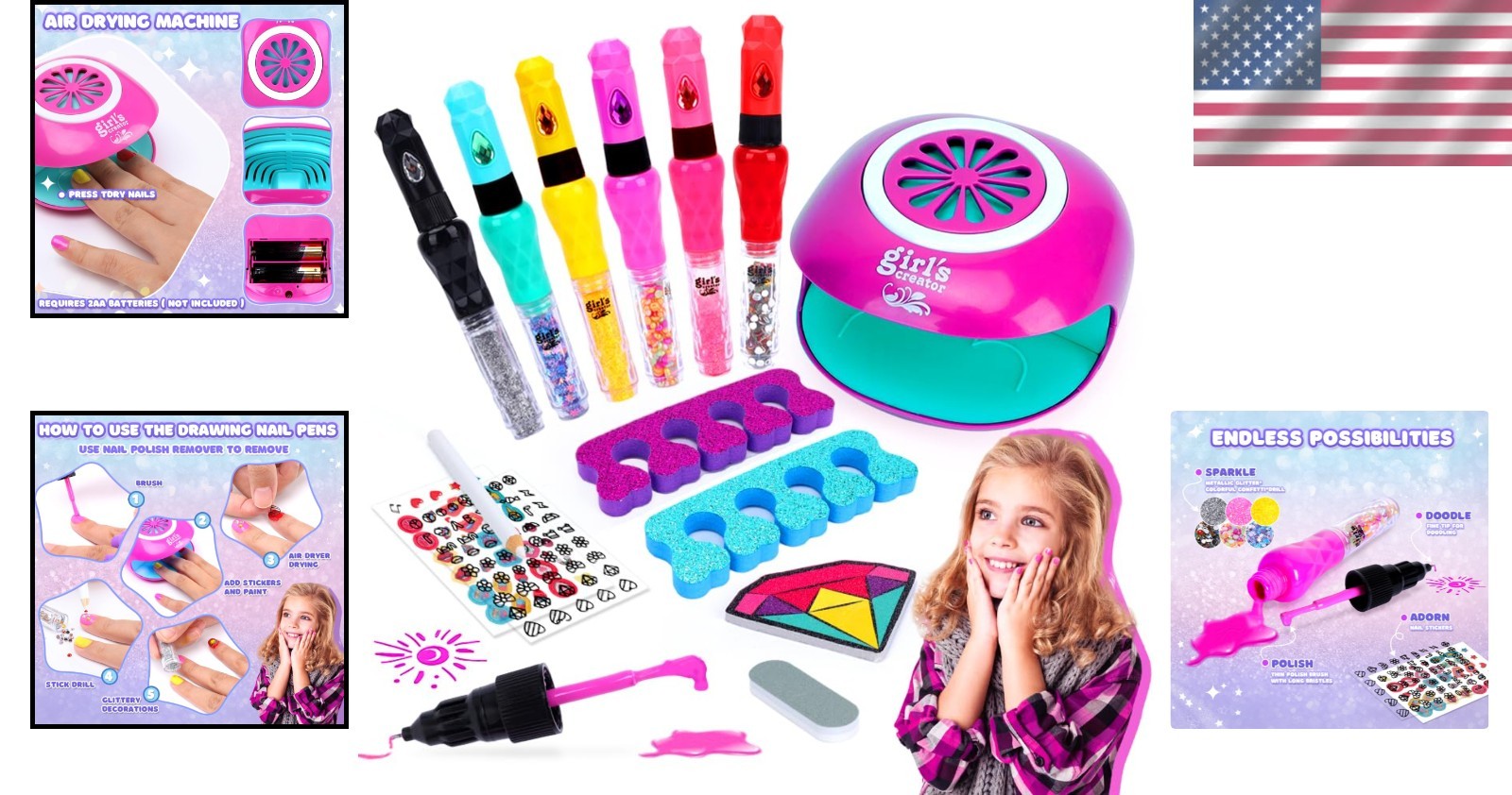 Creative Nail Polish Set for Girls 8-12: Mini Salon with 3-in-1 Nail Tools