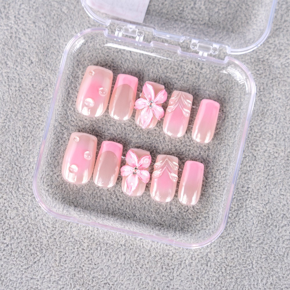 Handmade High Quality Squoval Shape Press On Nails Light Pink Fake Nails S-L