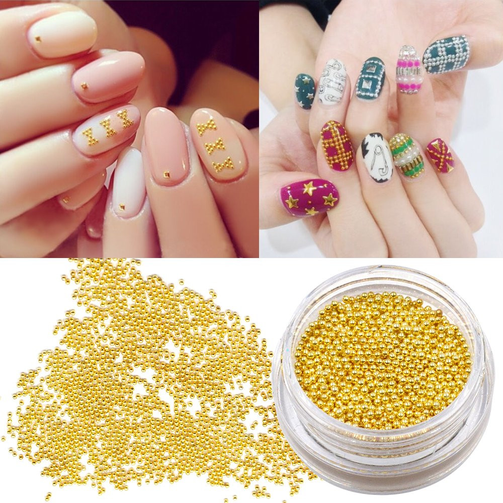2Pcs Gold Silver Mini Metallic Caviar Nail Beads for 3D Metal Nail Ball Decorati