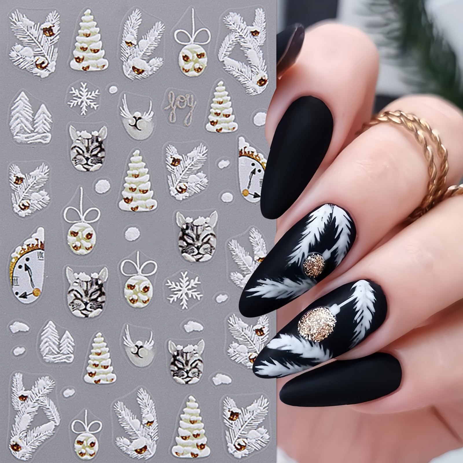 4Pcs Christmas Snowflake Nail Stickers 5D Embossed Self-Adhesive Glitter Chri…