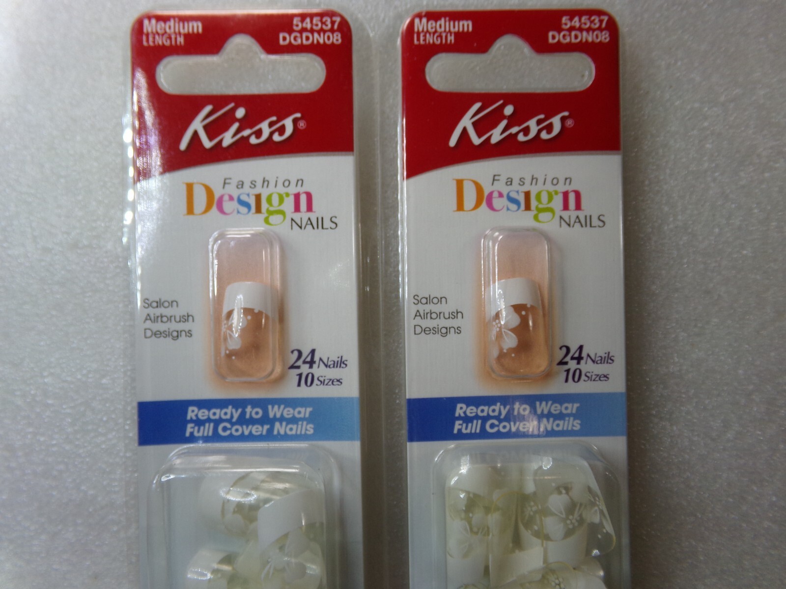 2 Packs Kiss Clear Nails White French with Flower glue on Medium Square