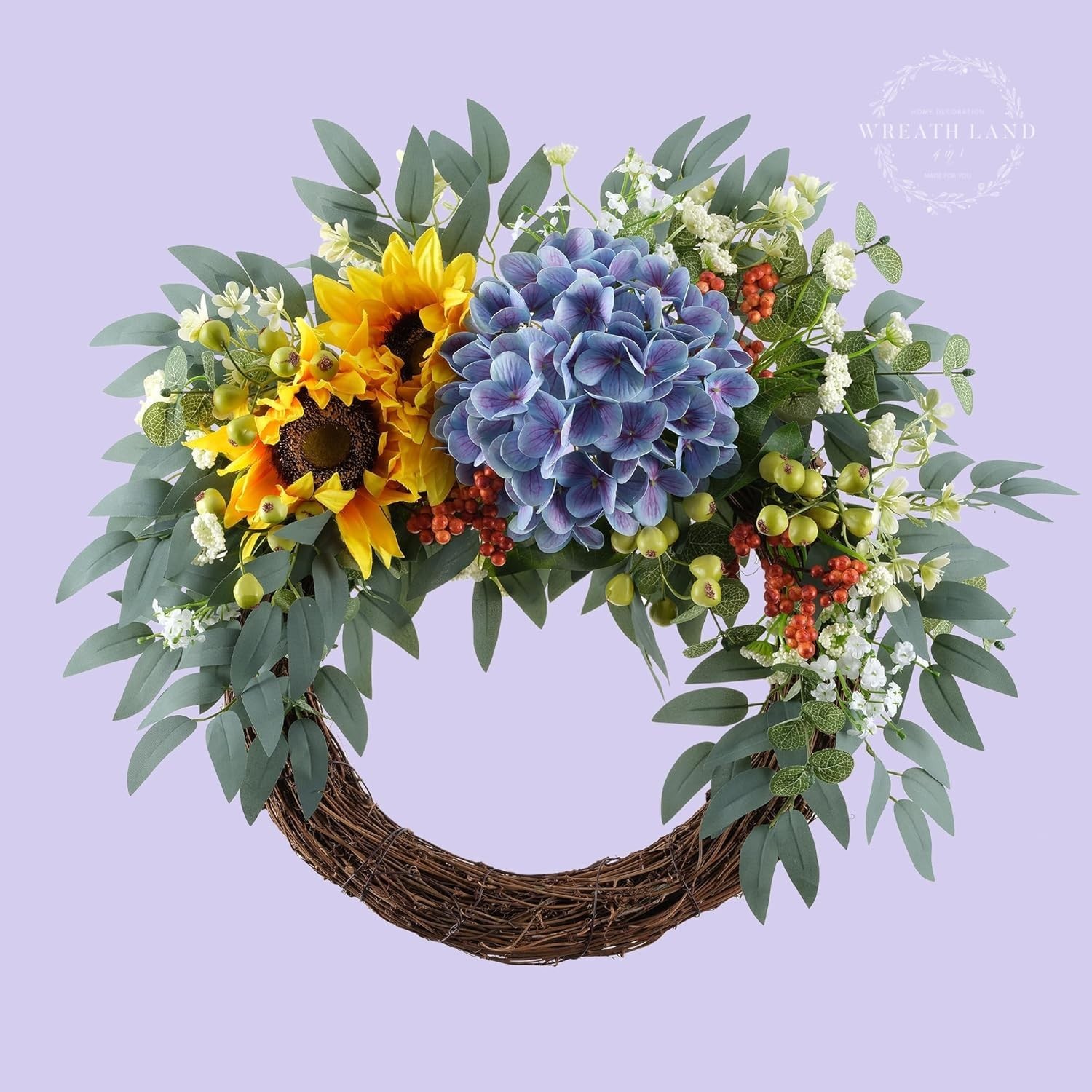 4 in1 All-Season Interchangeable Grapevine Wreath, DIY Kit with Silk Flowers,…