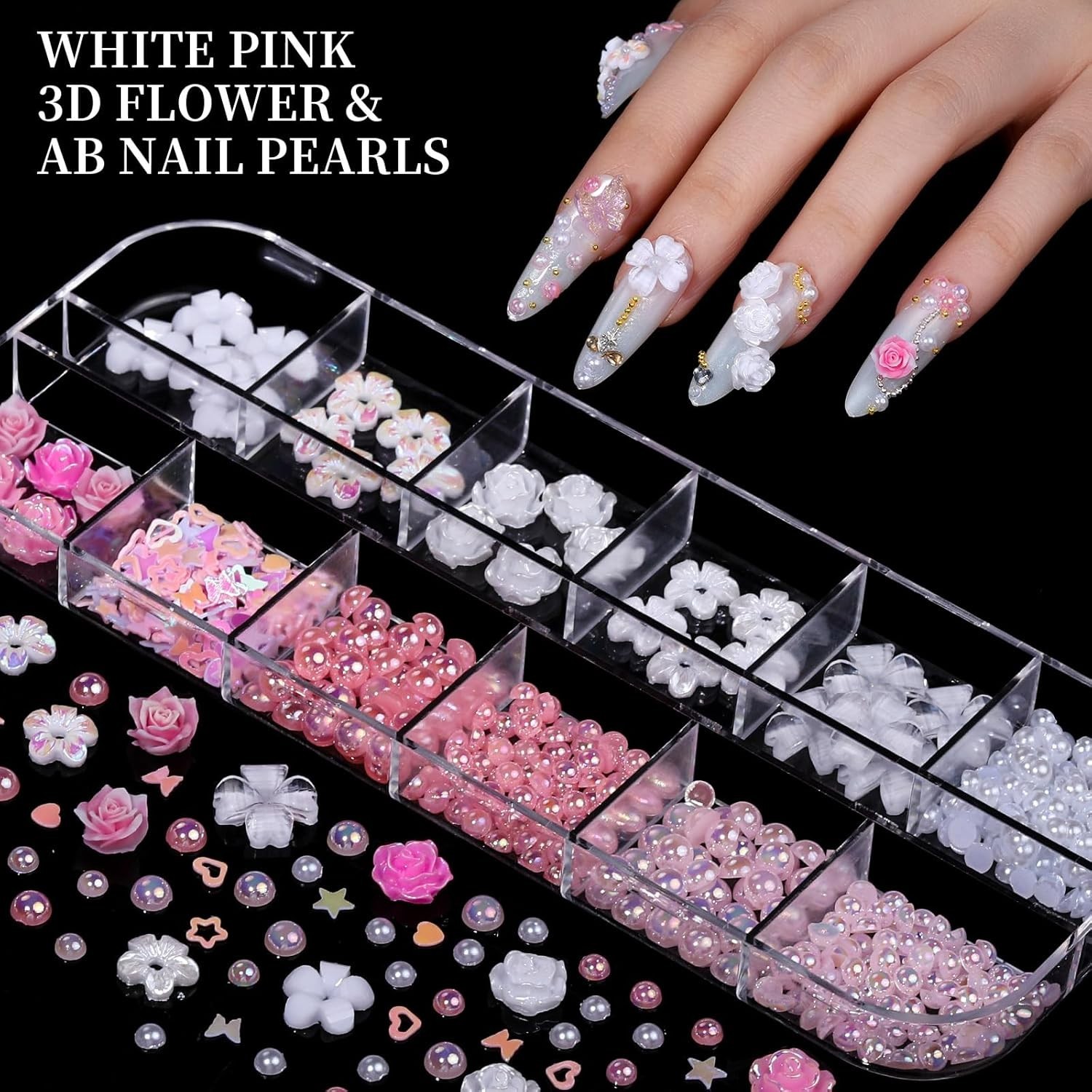 8-Box Nail Gem Kit with 3D Charms & Tools – Transform Your Nail Art Experience