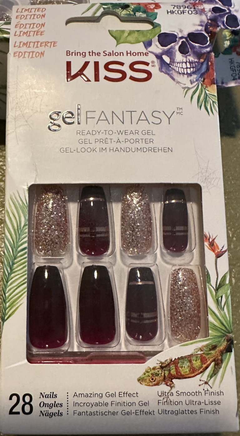 Kiss NailsLimited Edition Gold Glitter Red Burgundy with gold accent