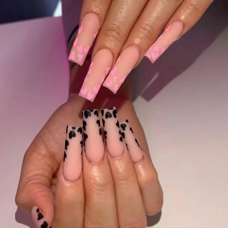 Sweet Love Square Matte Glossy Press On Nails For Women