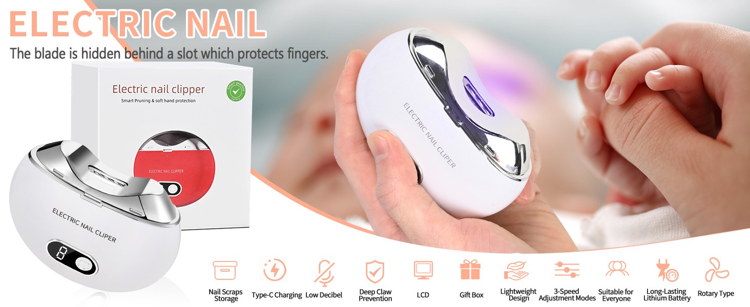 Electric Nail Clipper & Nail File Automatic Trimmer with 3-Speed
