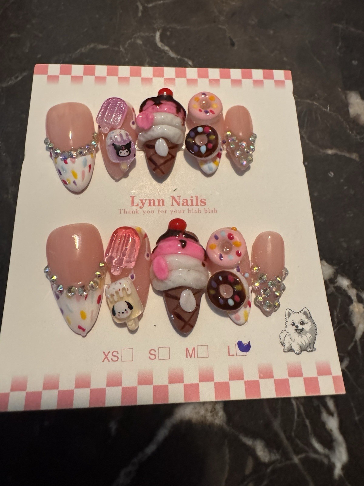 Handmade Medium Almond Press On Nails 3D Ice CreamPink Bling Rhinestone Reusable