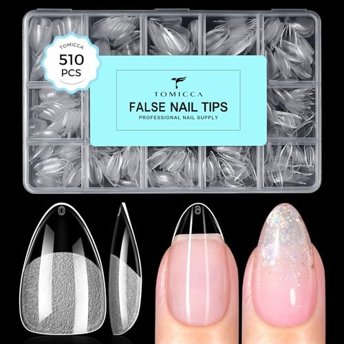 Short Almond Nail Tips, 510pcs 15 Sizes Pre-Shaped Soft 510pcs Short Almond