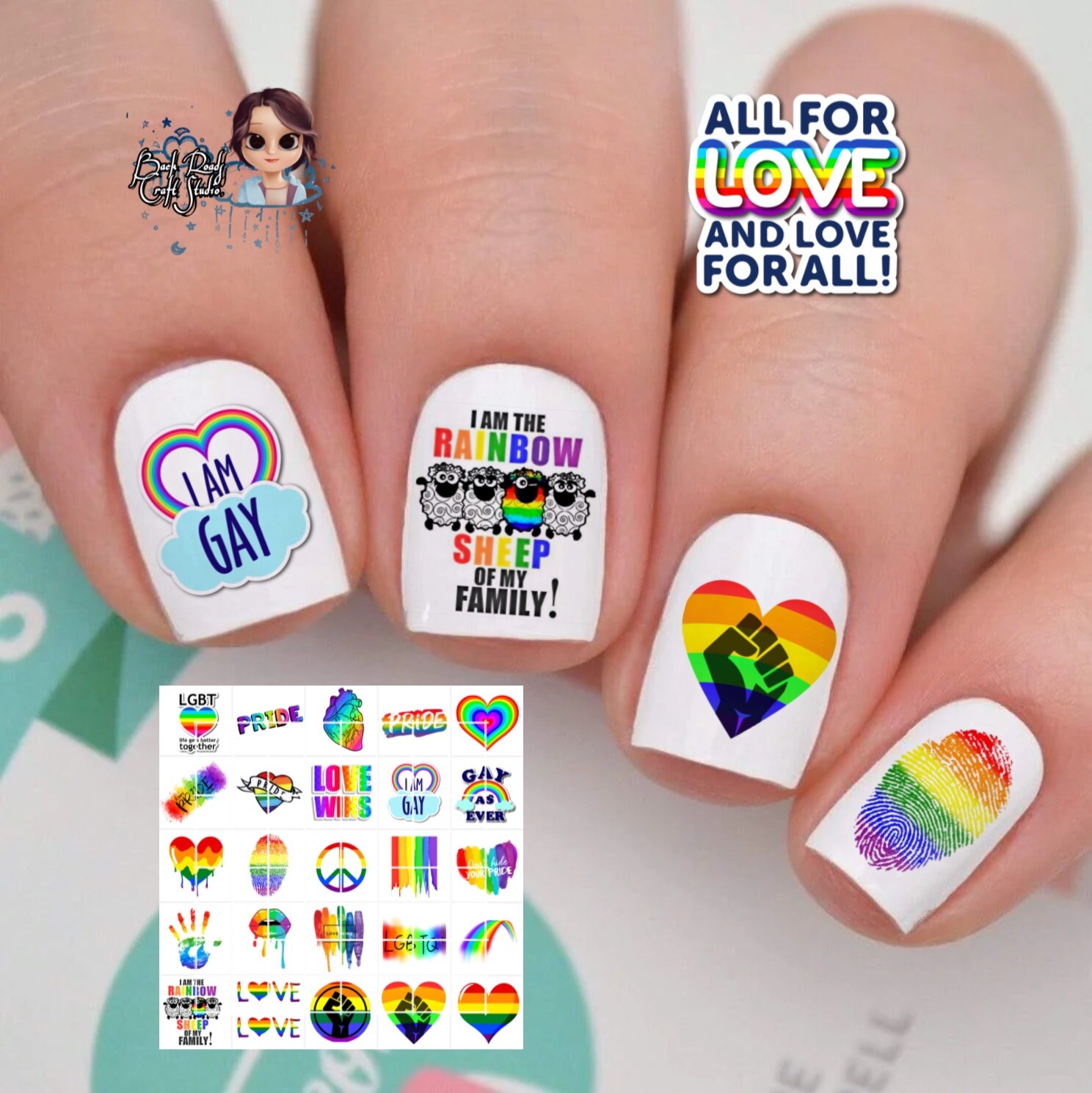 LGBTQ LGBTQIA Pride Waterslide Nail Decals Set Of 50 Instructions & Bonus