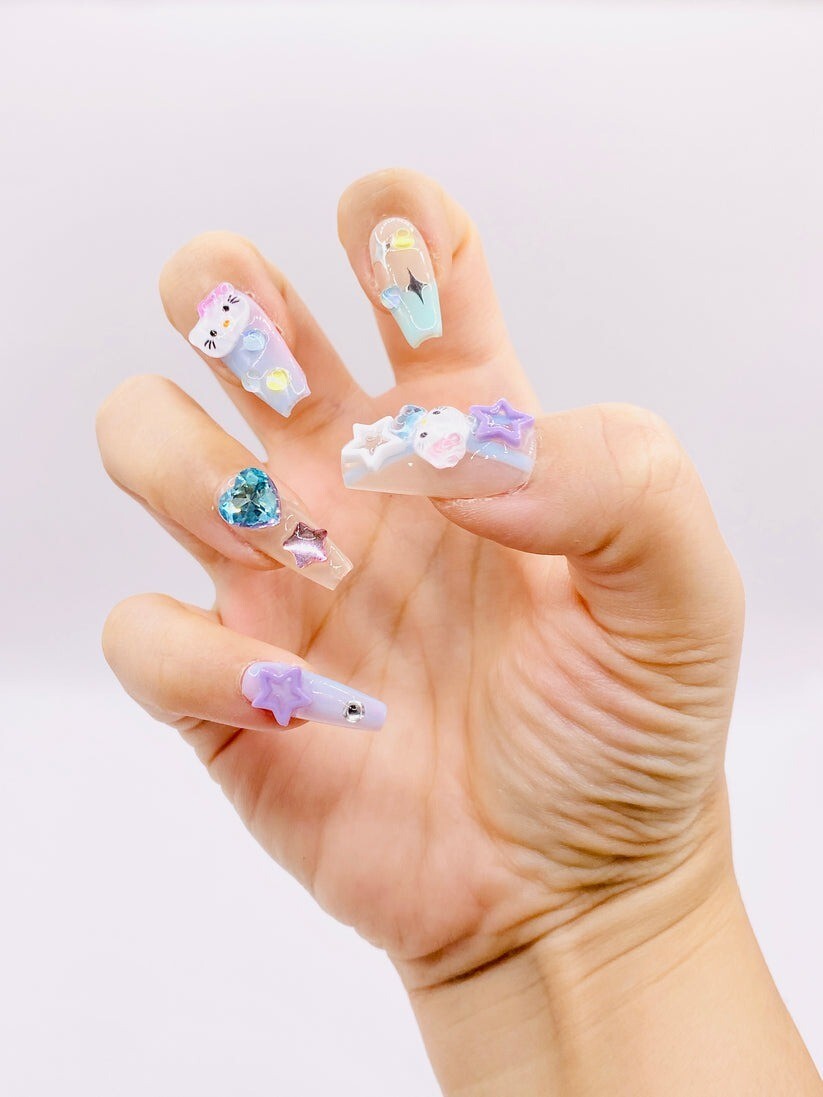 10 Piece 3D Reusable Handmade Press On Nails Luxury Cat