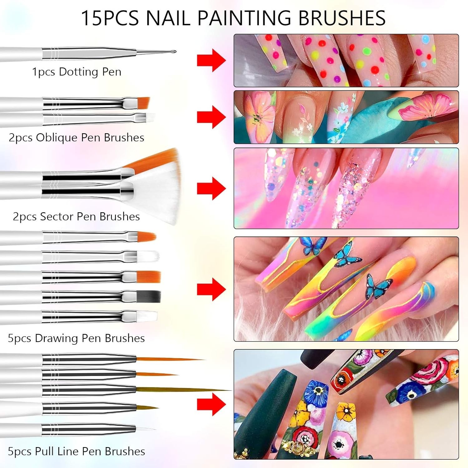Gel Nail Paint Kit with 36 Colors and 15 Nail Brushes for DIY Nail Art and