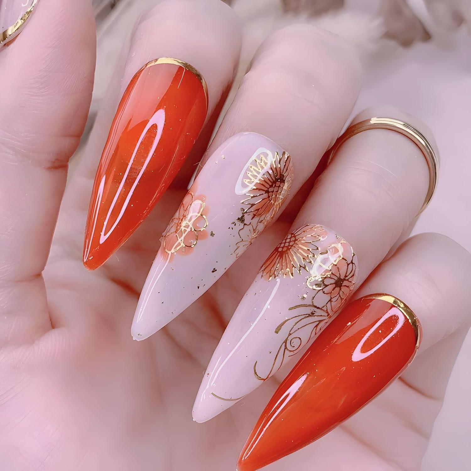 12 Sheets Gold Flower Nail Art Stickers 3D Self Adhesive Gold Leaf Lace Nail Dec