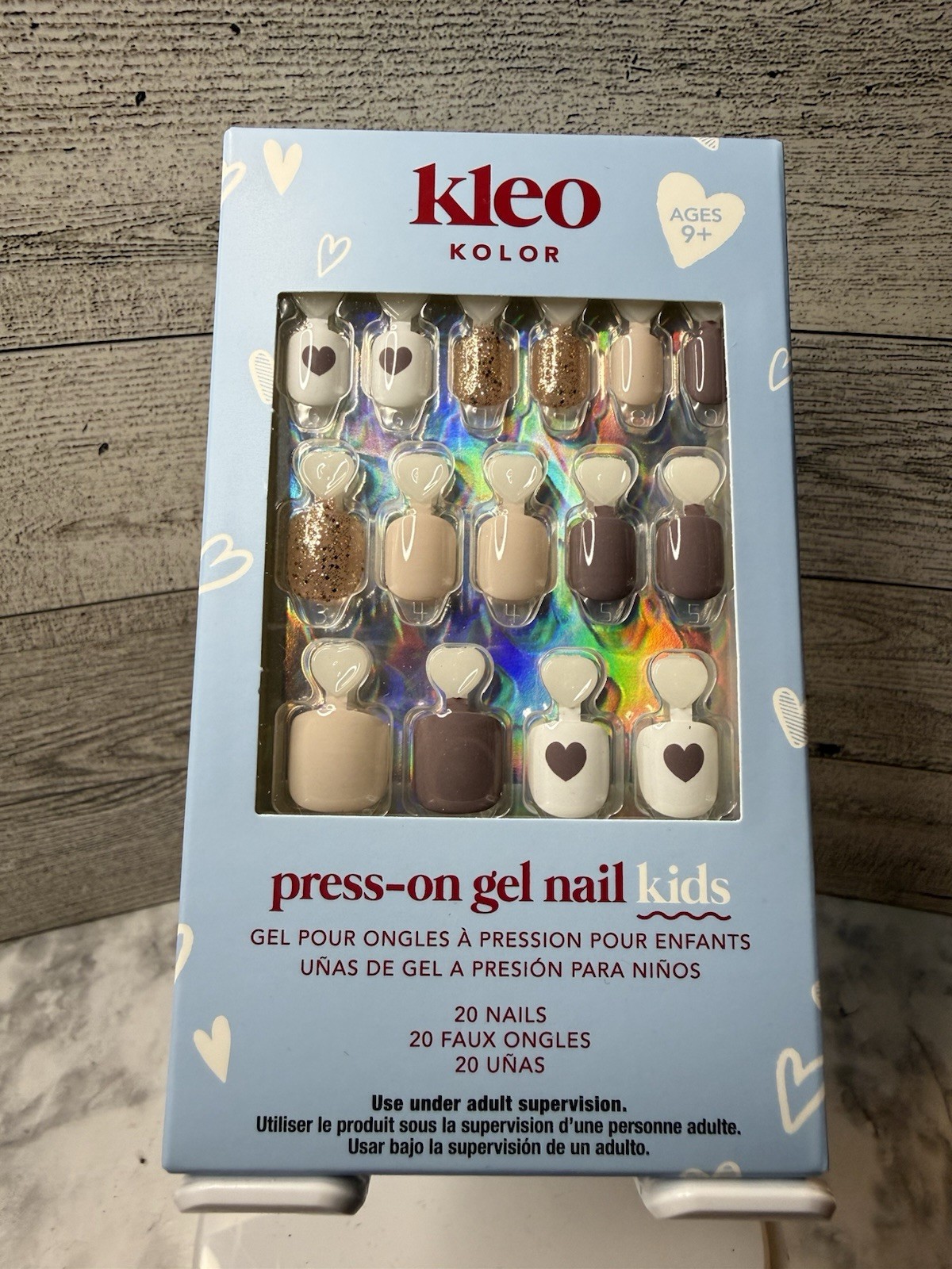 New Kleo Kolor Press-On Gel Nails 30-Pack~Short Square Kids Golden Grace