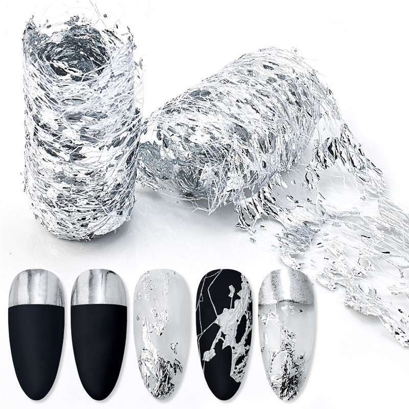 3D Mesh Nail Sticker Tape Adhesive 1PC Silk Gold Silver Net Line Foil Nail Art