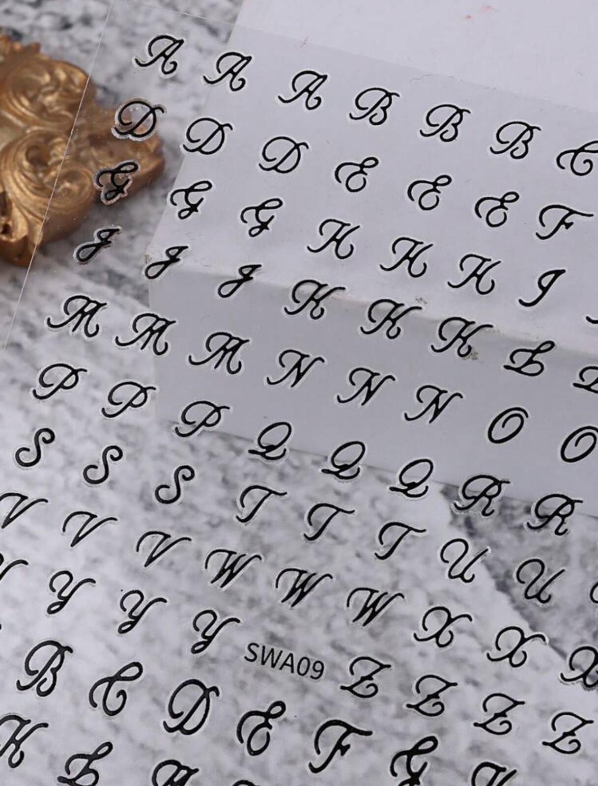 Nail Art Stickers Decals English Alphabet Letters Rose Gold Silver Black SWA09