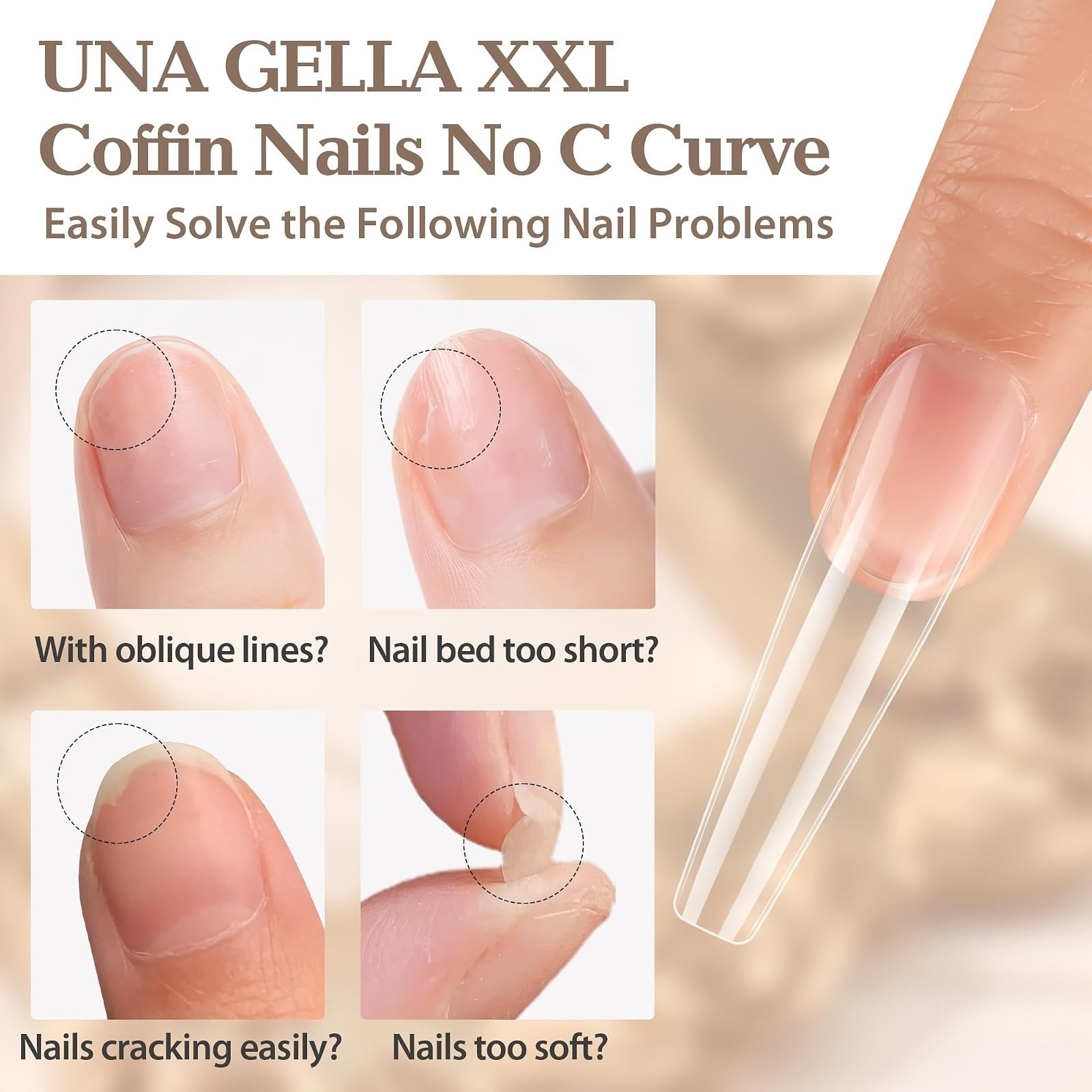 XXL Coffin Nails Tips Full Cover 216pcs Extra Long Clear Acrylic