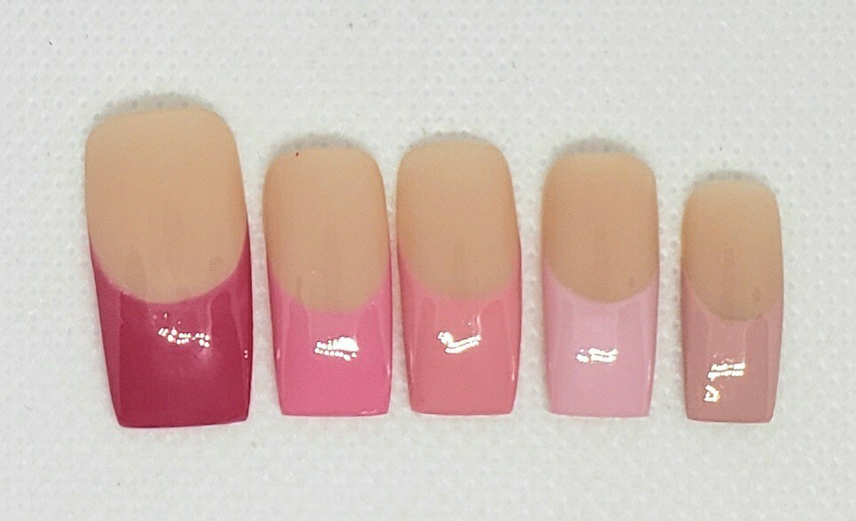 Handmade Press on nails🌸5 Shades of Pink French🌸Square medium length