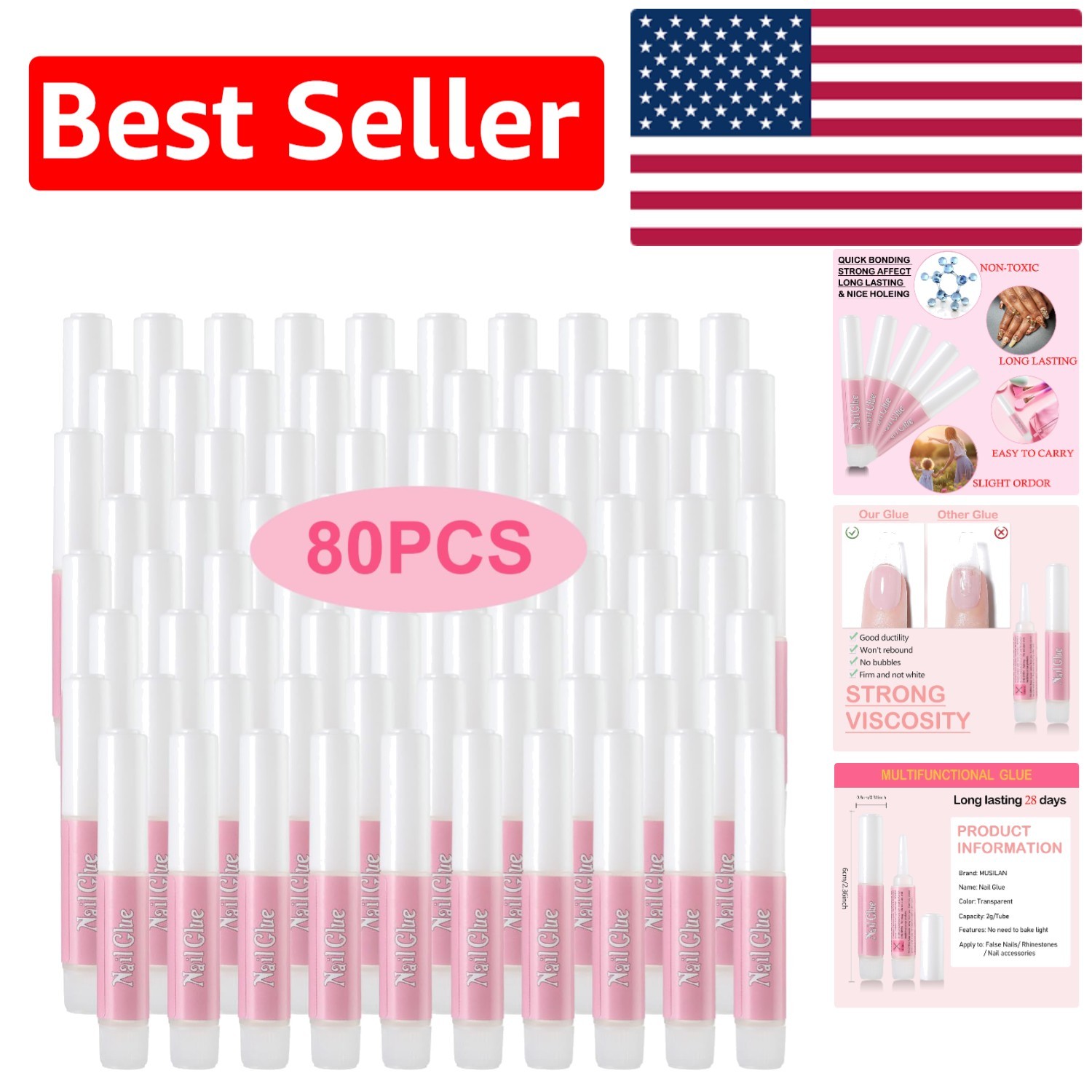 Versatile Nail Glue Set – 80PCS Super Strong Adhesive for All Nail Applications