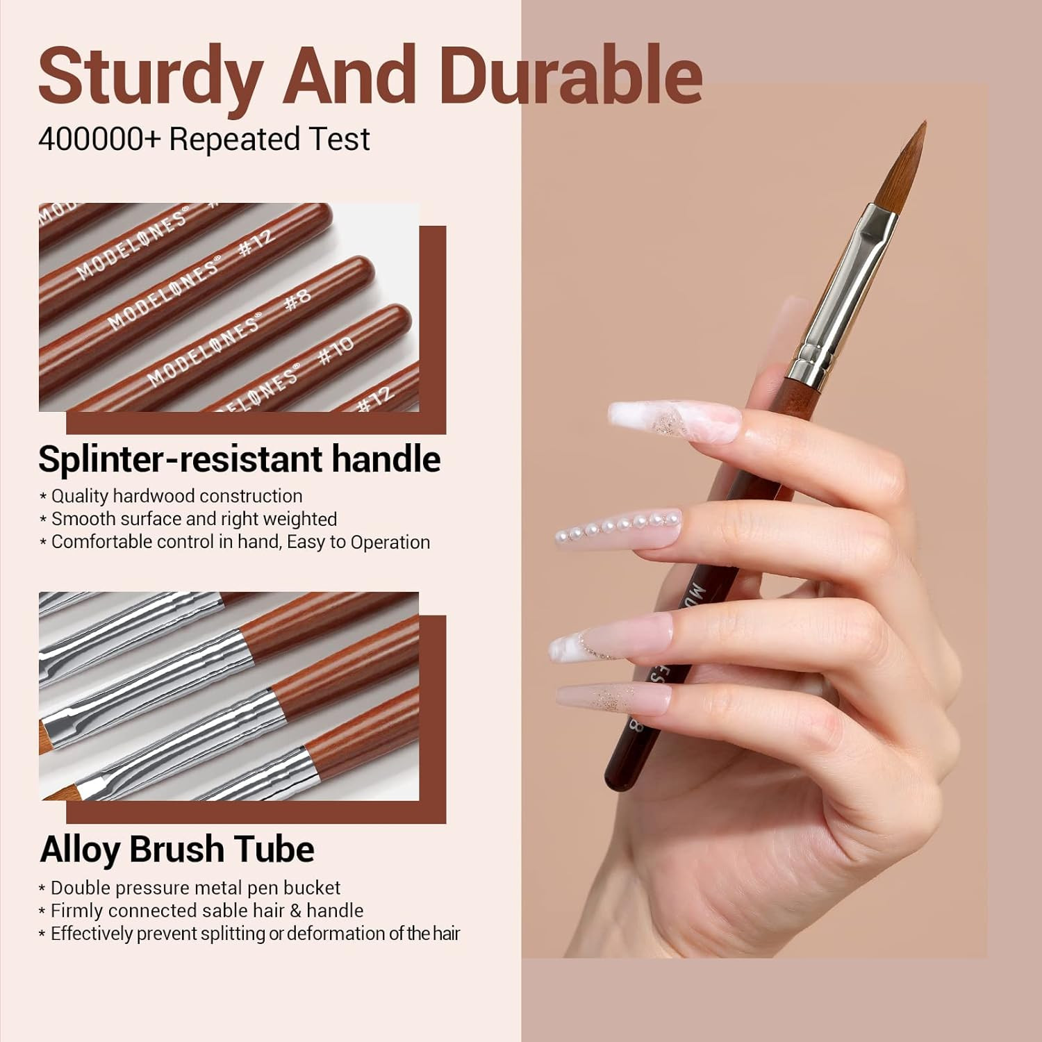 Kolinsky Acrylic Nail Brush Set, Size 8/10/12 round Shaped Nail Brushes for Acry